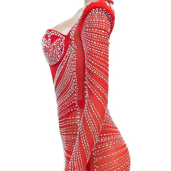 Rhinestones maxi Dress new size L Strech Material with panty liner. - Picture 7 of 7